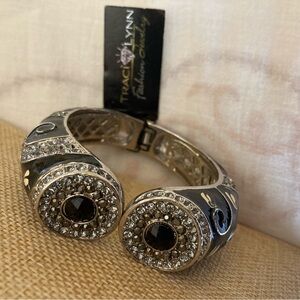 Traci Lynn Jeweled Spring Hinged Enameled Chunky‎ Statement Bracelet